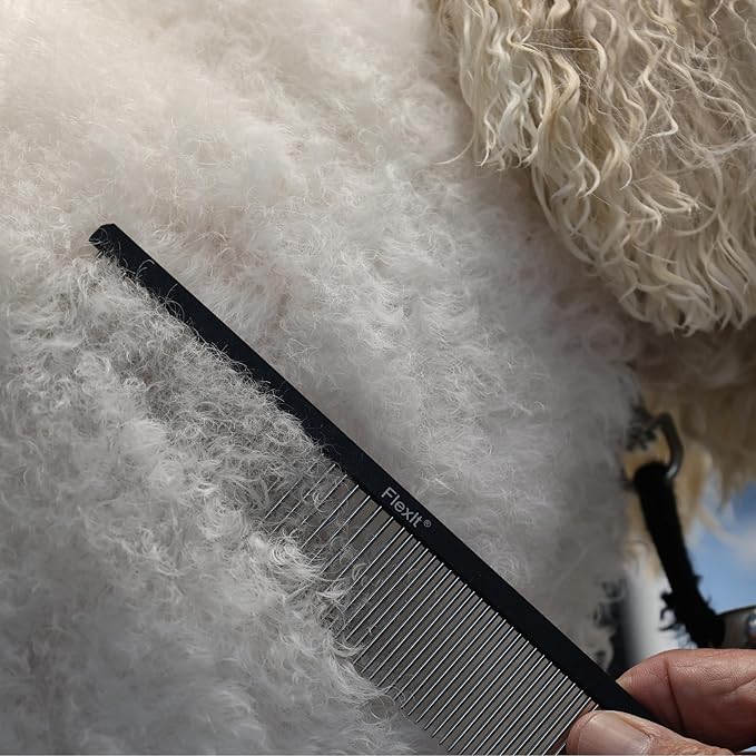FlexIt Professional Stainless Steel Pet Comb - Gently & Precisely Removes Loose Fur, Tangles & Mats for a Smoother, Healthier Coat - Pairs Perfectly with the FlexIt Brush
