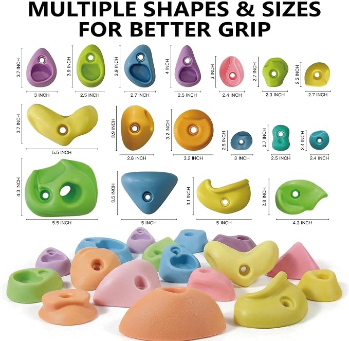 Rock Climbing Holds for Kids, 32 PCS Rock Wall Holds with Hardware, Indoor Outdoor Climbing Grips for Backyard Playset & Home Wall, Easy Install, Pastel Colors
