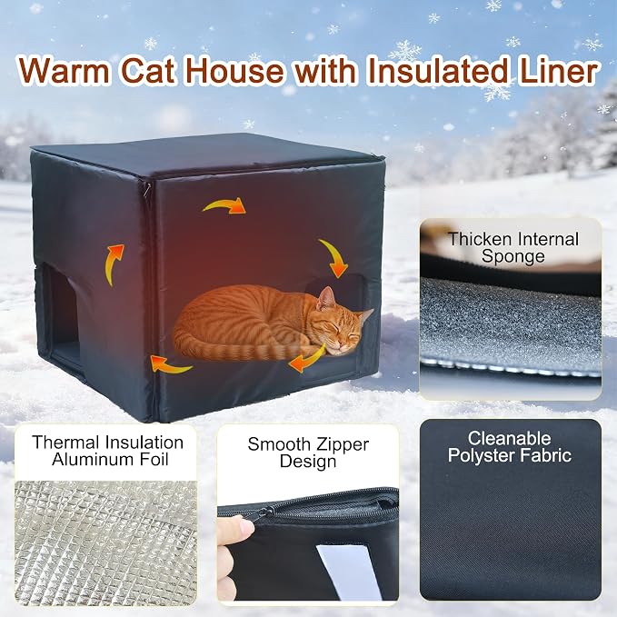Insulated Cat House Outdoor, Large Plastic Cat Shelter Outside for Winter | Weatherproof, with Escape Door, Plastic Insulated Cats House Indoor Outdoor