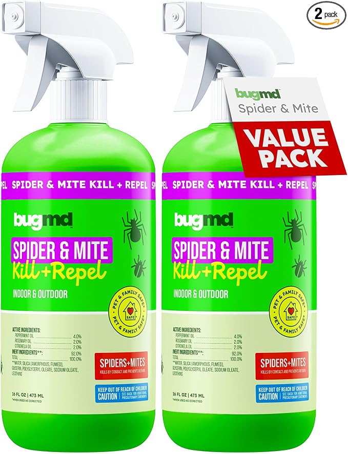 BugMD Pet Safe Spider Repellent Indoor & Outdoor Spray | Natural Spider & Mite Killer with Peppermint Oil to Create a Pest-Free Home - 16oz (Pack of 2)