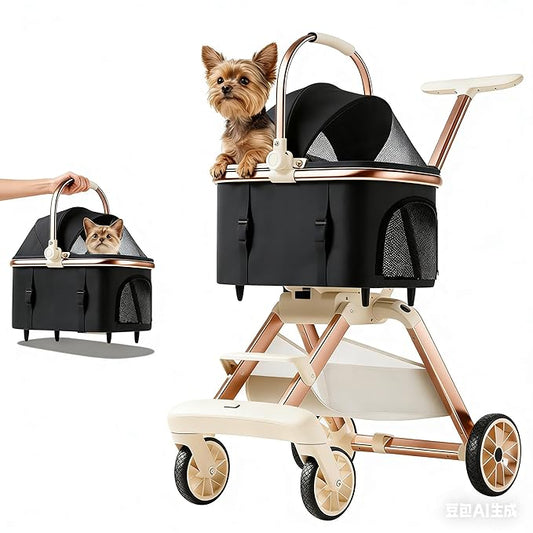 All-Terrain Pet Stroller for Small Medium Dogs & Cats,20 lbs Capacity - Portable Carrier with One-Touch Brake, Lightweight Foldable Design & Shock Absorption Wheels,Black