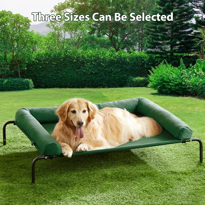 Cooling Elevated Dog Bed for Large Dogs – Waterproof Raised Dog Cot with Slope Headrest, Breathable Teslin Mesh, Durable & Portable Pet Bed for Indoor and Outdoor Use, Grey