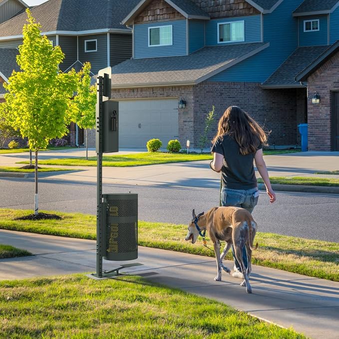 Dog Waste Station with Foot Pedal, 400 Bags, 50 Can Liners, Glow in the Dark Sign, Bag Dispenser, Hand Sanitizer, Outdoor Trash Can