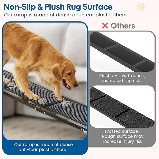 HBTower 67" L x 17.3" W Folding Dog Car Ramp for Large Dogs Up to 250 LBS | Extra Wide Dog Car Ramps, Portable Pet Ramp with Non-Slip Surface, Collapsible Design for SUV, Truck & High Beds