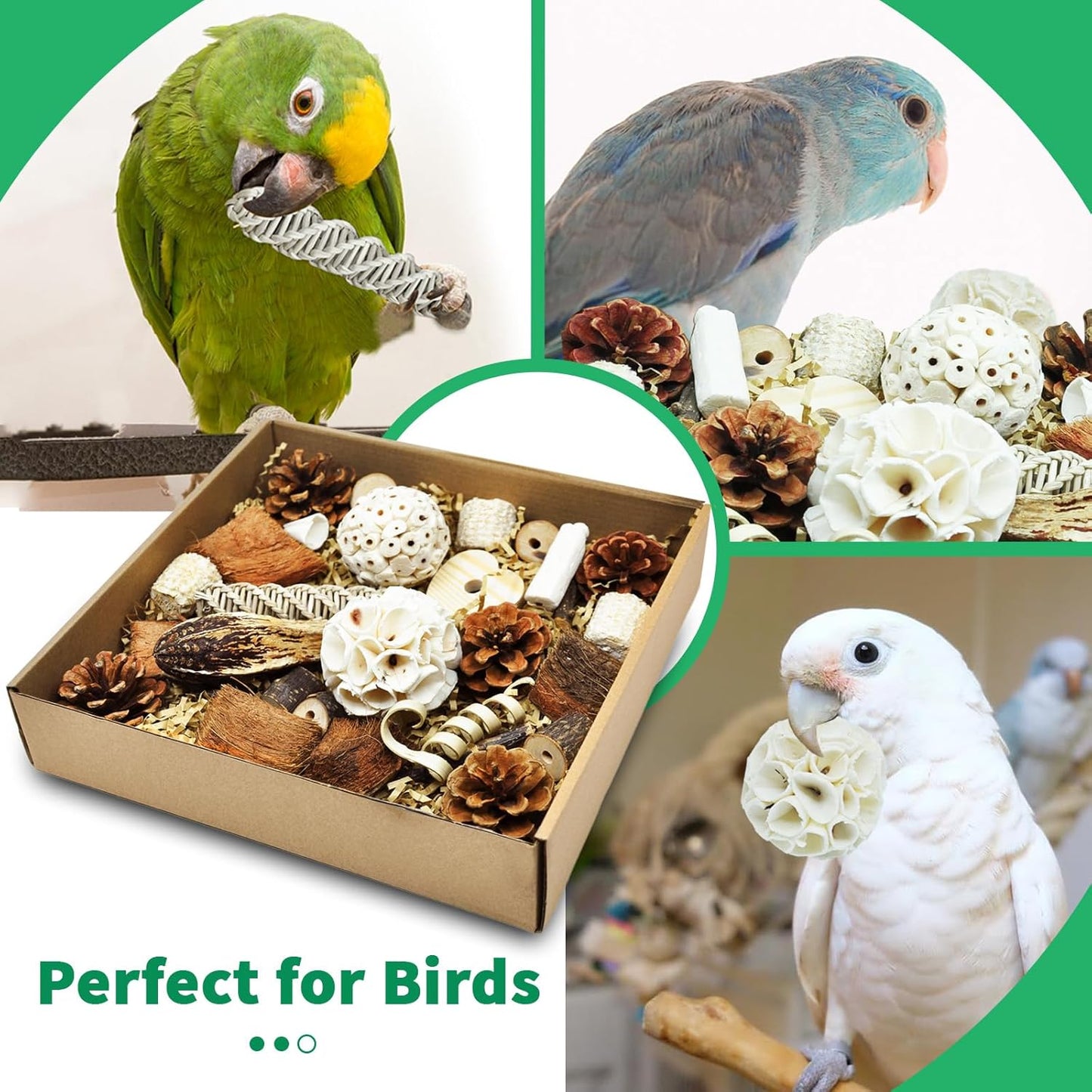 Natural Bird Foraging & Parrot Shredding Toys Box - Interactive Chewing and Foraging Toys for Parakeets, Cockatiels, Conures, Love Birds, and Small to Medium Birds