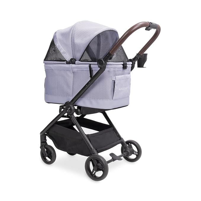 WonderFold Bella Pet Stroller - Autofold Design with Lightweight Aluminum Frame, Breathable Carriage Fabrics and Canopy, Safety Tethers & Easy-Clean Interior - Lilac
