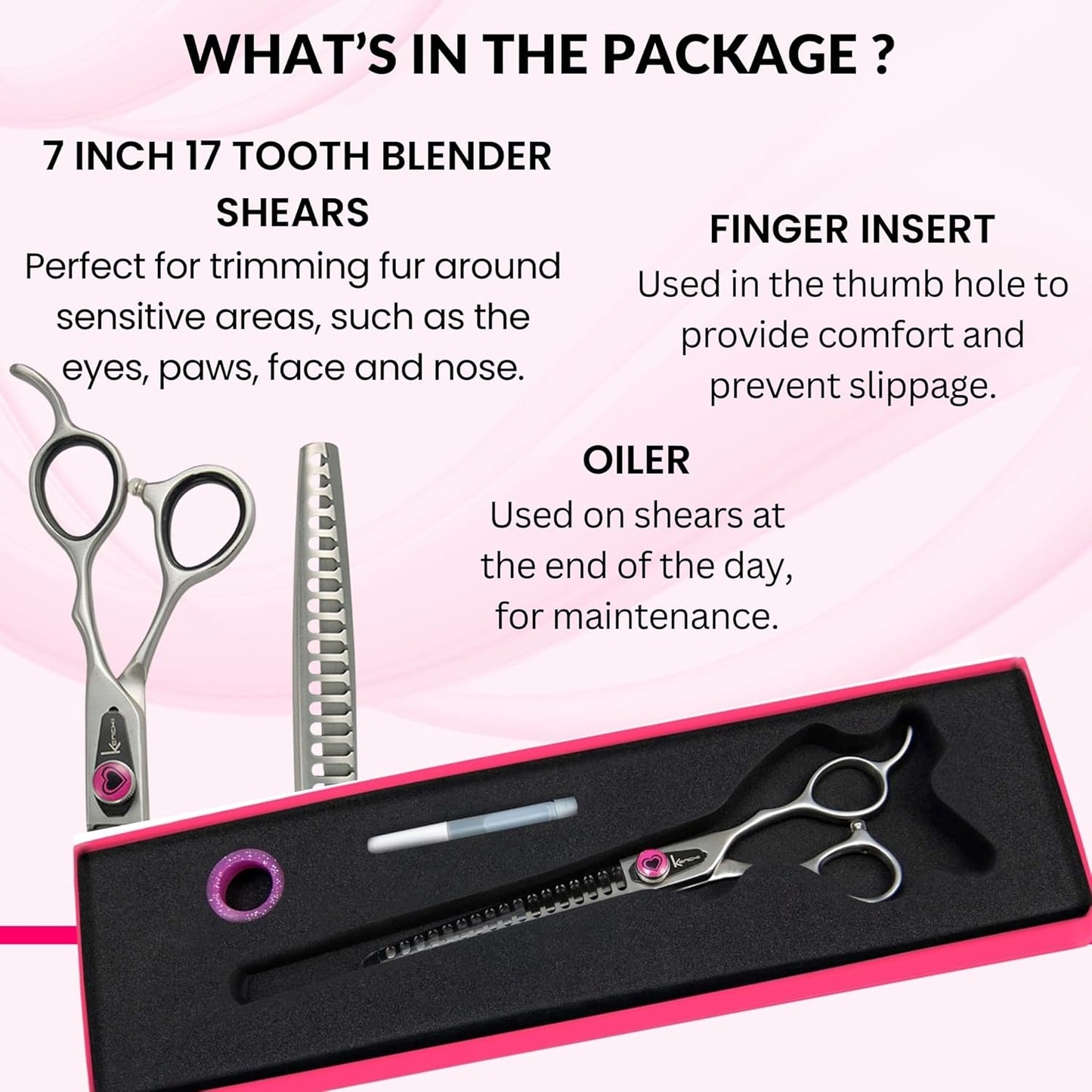 Kenchii Love Dog Grooming Scissors, 17 Tooth Thinning Shears, Dog Scissors for Grooming, Professional Pet Grooming Scissors, Heavy Duty, Durable and Sharp