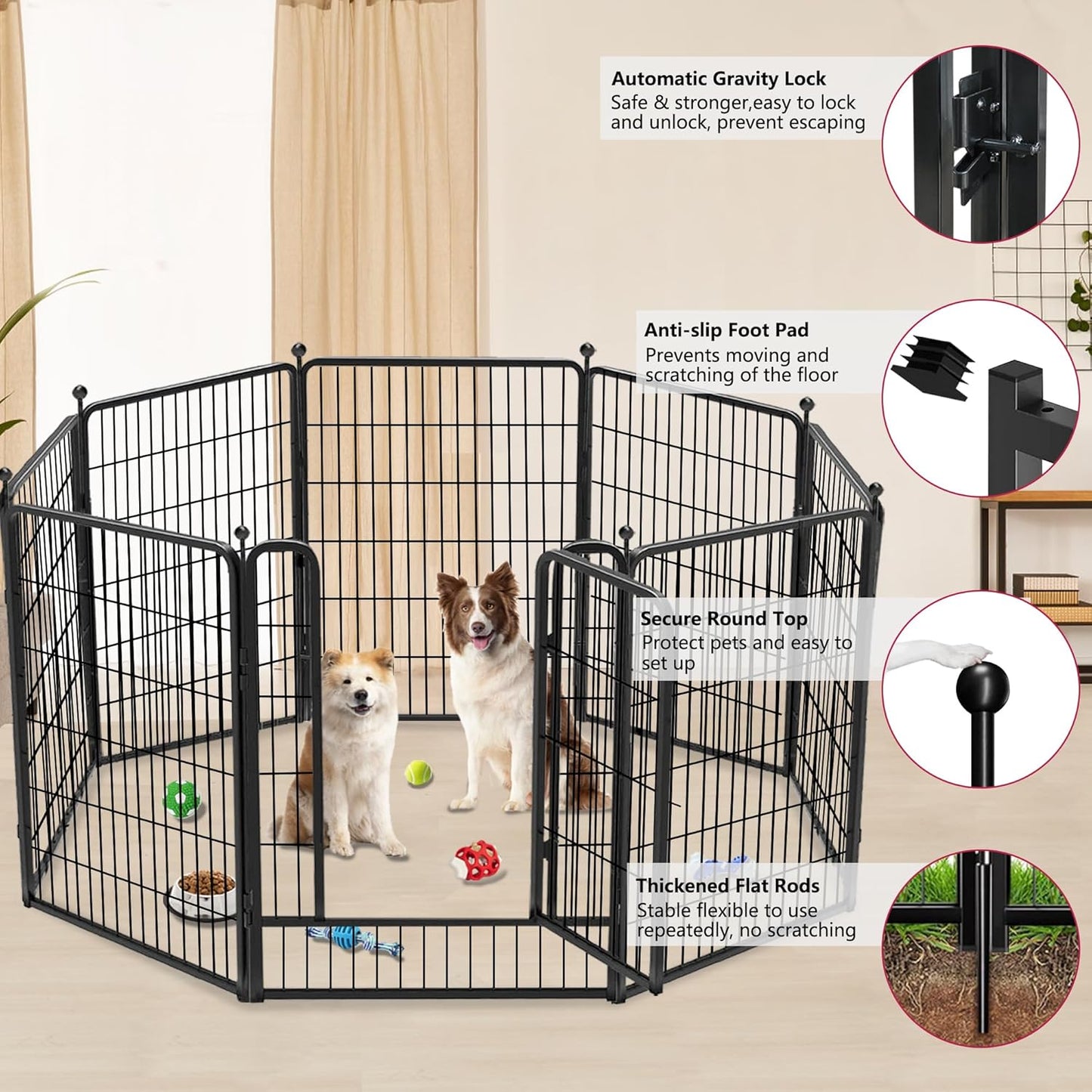Dog Playpen 40 inch 22 Panels Indoor Outdoor Dog Pen for Large/Medium/Small Dogs Heavy Duty Metal Dog Fence Outdoor for Yard, Puppy Playpen with Door Portable Pet Fence for RV Camping Yard