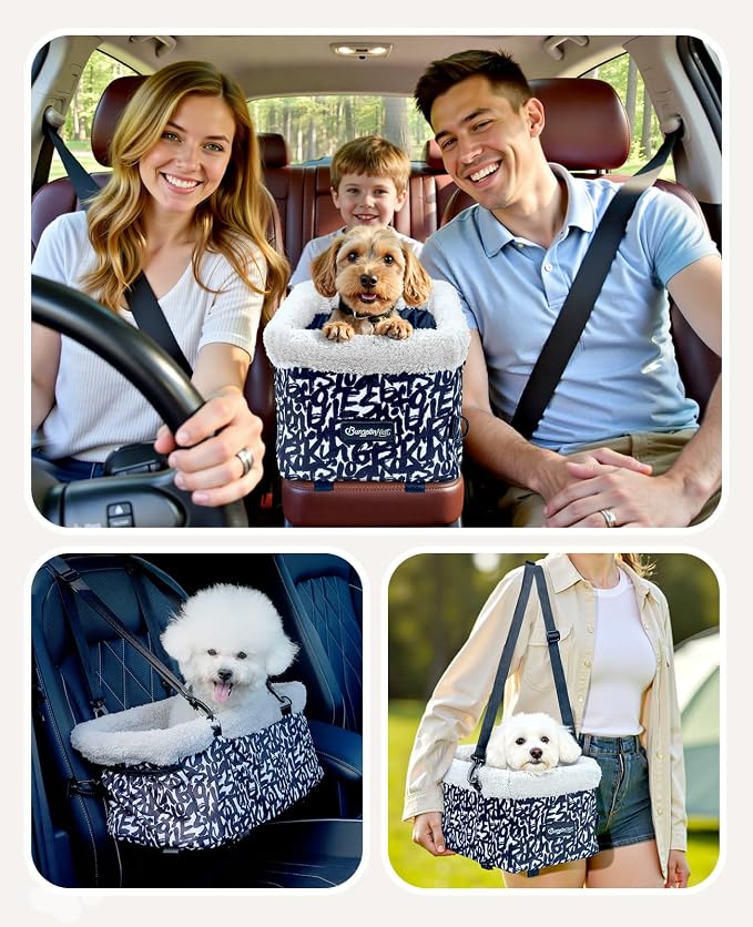 BurgeonNest Center Console Dog Car Seat for Small Dogs up to 9 lbs (Graffiti)