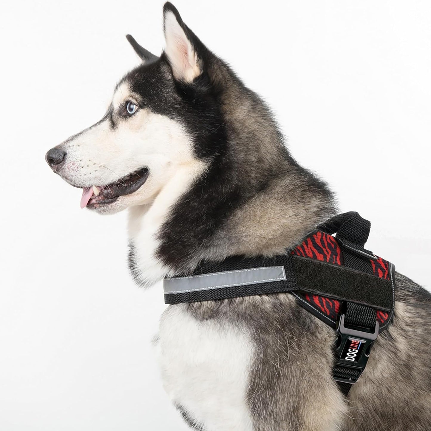 Dogline Dog Harness, Reflective No-Pull Adjustable Vest with Handle for Walking, Training, Breathable, No - Choke Harness for Small, Medium or Large Dogs Room for Patches Zebra Black/Red L 27"-34"