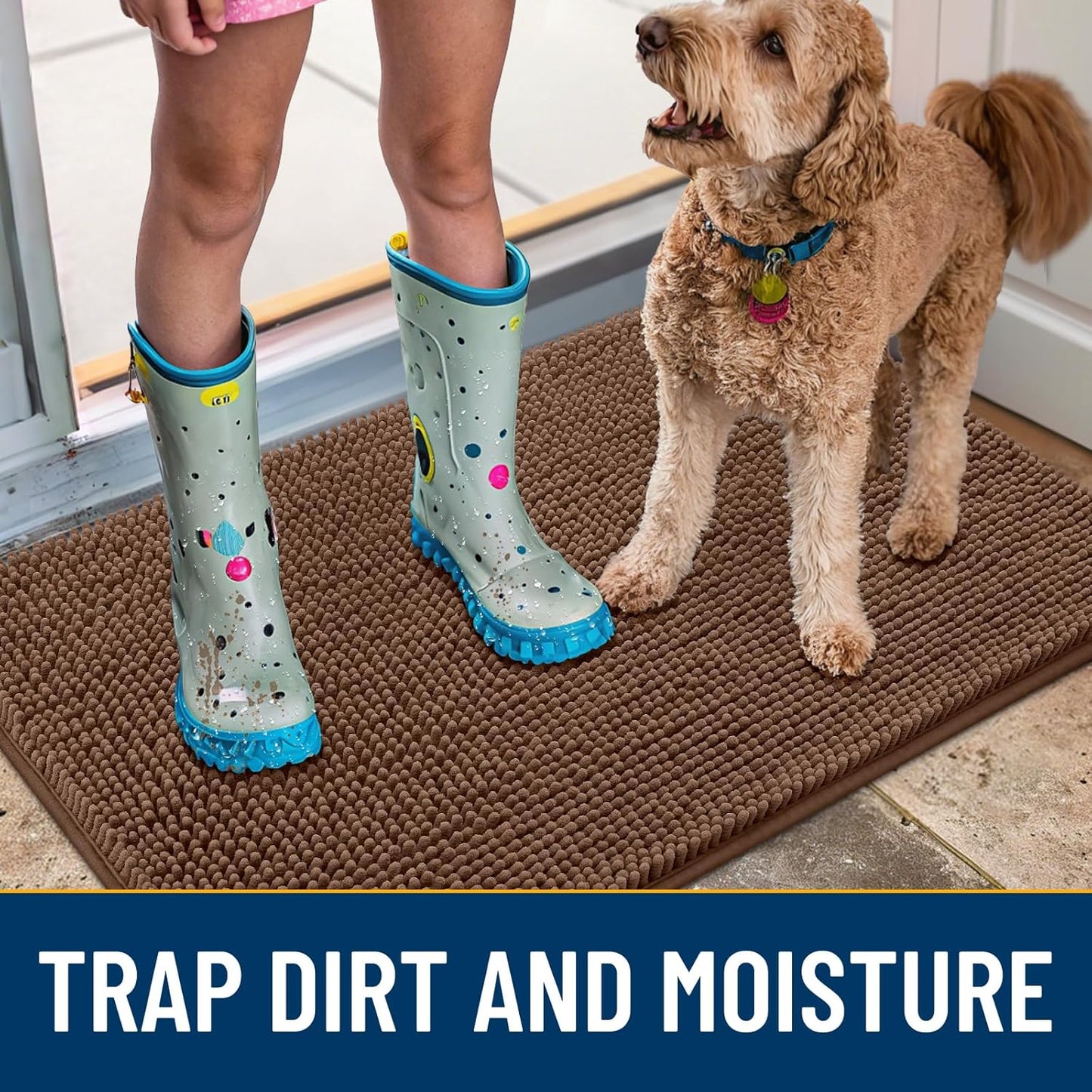 Smiry Dog Door Mat for Muddy Paws 30x20, Absorbs Moisture and Dirt Doormat, Non-Slip Washable Quick Dry Chenille Front Door Mat Indoor Entrance, Entryway Carpet for Inside Floor, Mocha