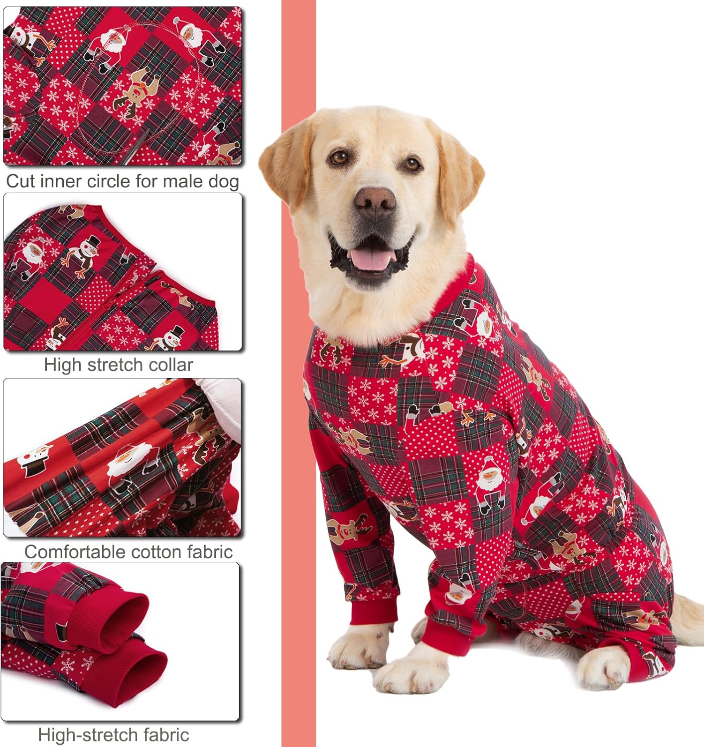 Yeapeeto Dog Onesie Surgery Recovery Suit for Large Medium Bodysuit Dogs Pajamas PJS Full Body for Shedding, Prevent Licking, Wound Protection, Cone Alternative… (Xmas Red, 3XL)