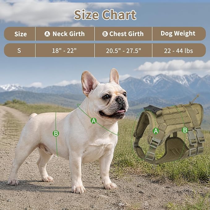 Tactical Dog Harness for Small Dogs, No Pull Vest with Control Handle, Heavy Duty Adjustable Reflective Pet Harness for French Bulldog, Pug, Puppy Walking, Training