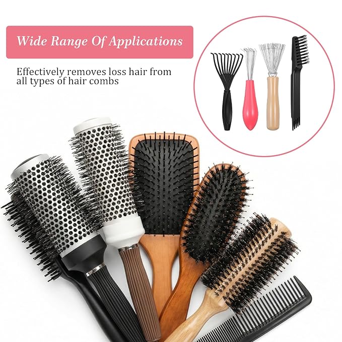 4pcs Comb and Brush Cleaner Tool Set Comb Cleaner Set Hair Brush Cleaners Tool Rake Combs Cleaning Brushes Mini Combs Cleaners Rake, Brushes and Tools for Removing Hair Dust for Home Salon Use