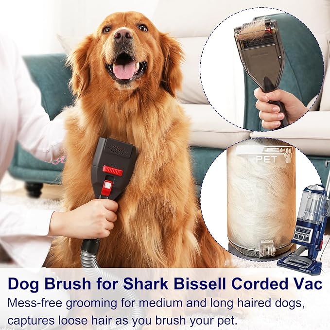 Portek Dog Brush Vacuum Attachment for Shark Navigator Lift Away NV360 Rotator NV501 Rocket HV301 HV322 Stratos AZ300, Pet Hair Shedding Grooming Tool Kit with Extension Hose Adapters