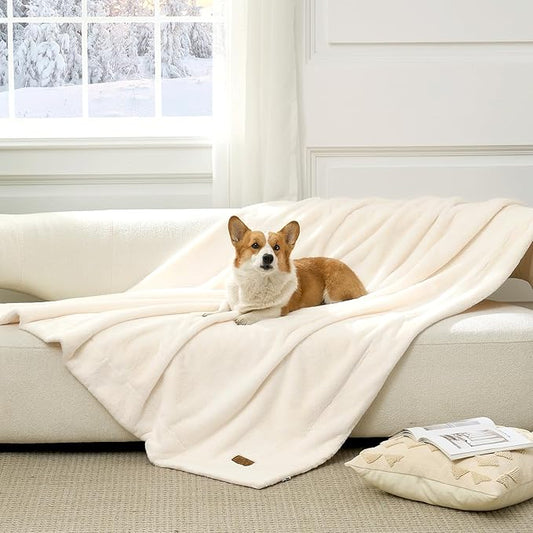 Waterproof Pet Blanket, Ultra Soft Luxury Faux Fur Throw Blanket for Couch, Cozy Warm Plush Blanket for Sofa Bedroom Living Room, Liquid Pee Proof for Large Dog or Cat, 40x60 inch, Cream