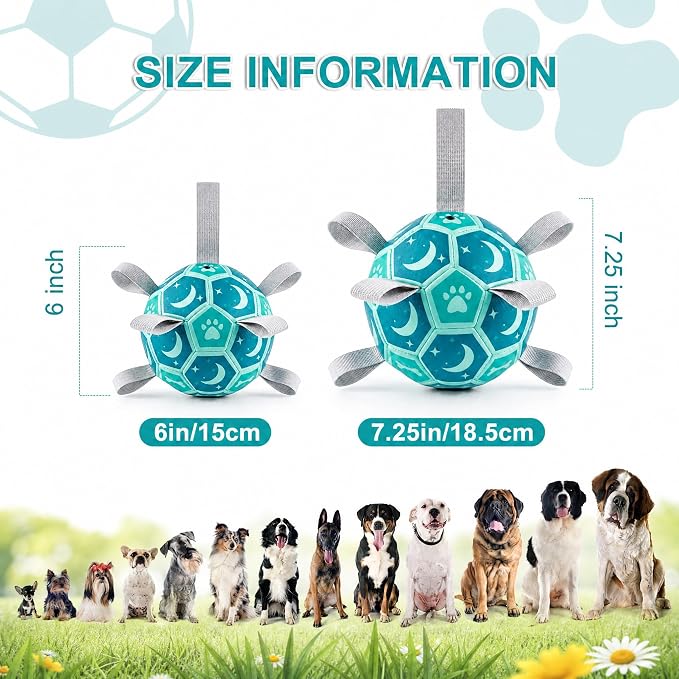 Dog Toys Balls, Dog Soccer Ball with Straps, Dog Birthday Gifts, Durable Balls for Small Medium Pet, Puppy Outdoor Toy, Pet Training Soccer Ball, World Cup Soccer (7.25 Inch) (Blue, Large)