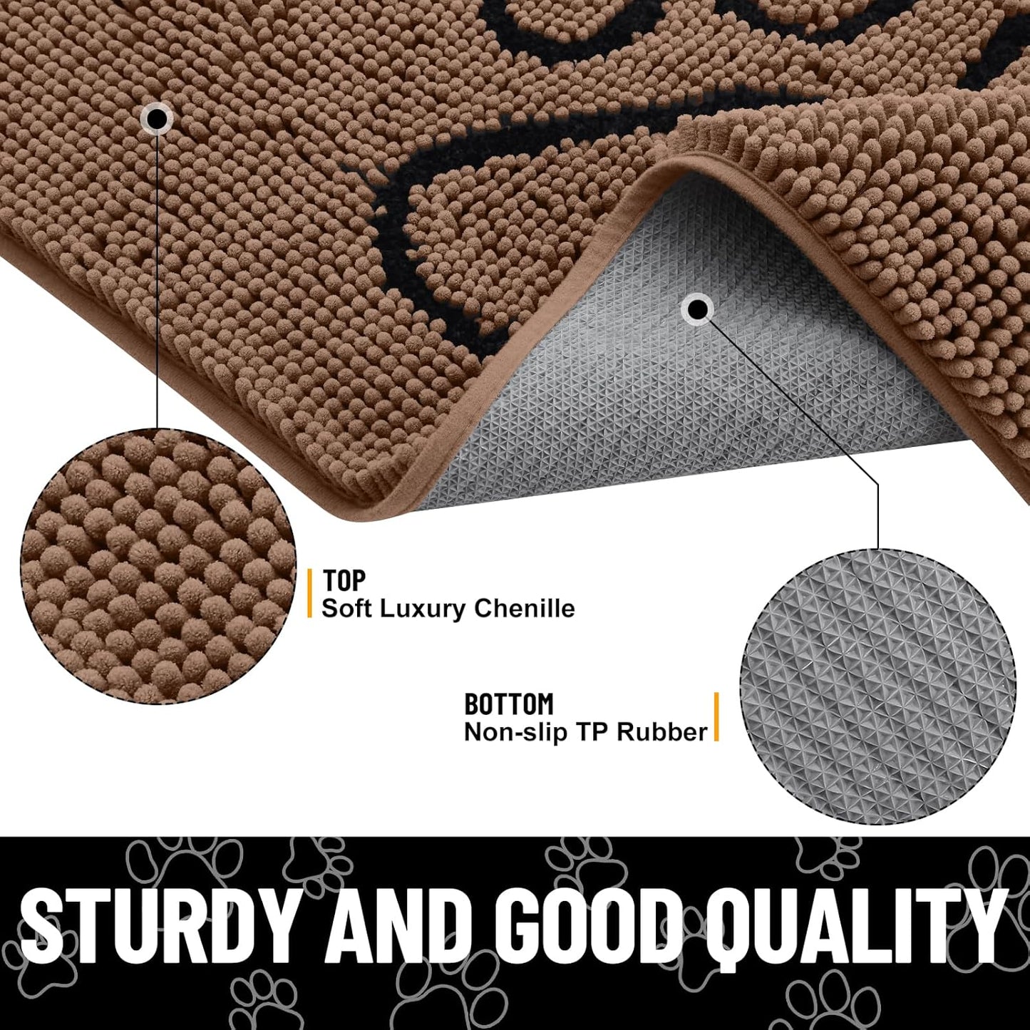 Smiry Dog Door Mat for Muddy Paws, Absorbent Dirt Trapper Non Slip Quick Dry Washable Chenille Mat for Mud Dogs, Entry Rug for Indoor and Outdoor (30x20 Inches, Coffee)