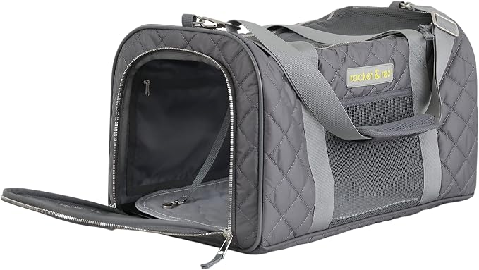 rocket & rex Premium Designer Pet Carrier, Airline Approved (Soft-Sided) | Boutique-quality construction, water-resistant premium materials. Rigid frame, collapsible, TSA/airline approved.
