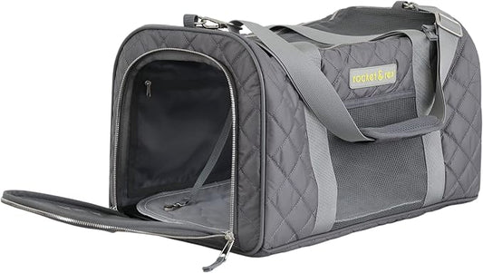 rocket & rex Premium Designer Pet Carrier, Airline Approved (Soft-Sided) | Boutique-quality construction, water-resistant premium materials. Rigid frame, collapsible, TSA/airline approved.