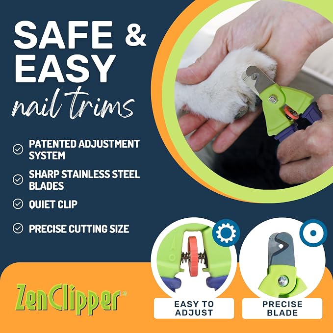 Zen Clipper Precise Dog Nail Clippers - Adjustable Safety Blade, No Overcutting - Stress Free Dog Grooming at Home - Easy to Use Pet Clippers with Sharp Blades for Clean, Splinter Free Cut
