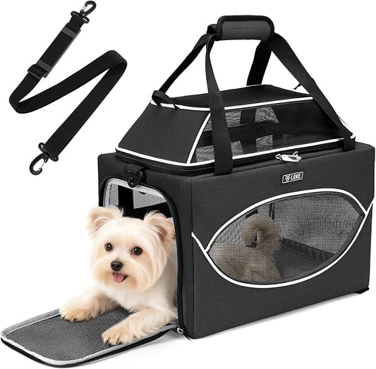 Lekereise Top-Expandable Pet Carrier 18x11x11Inch Delta American United Airline Approved Underseat to 15lbs Stable Car Travel Carriers for Small Dogs Cats with Locking Safety Zippers Anti-Scratch Mesh