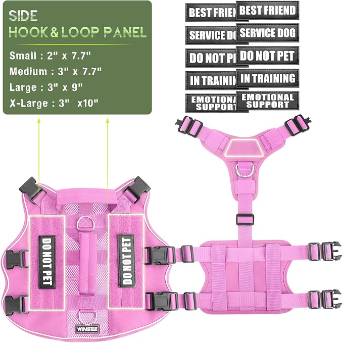Tactical Molle Vest Mesh Dog Harness with 10 Removale Pet Patches | Breathable Service Dog harness with Double Soft Padded Handle for Large Dog, Reflective Military Pet Vest for Walk Hiking