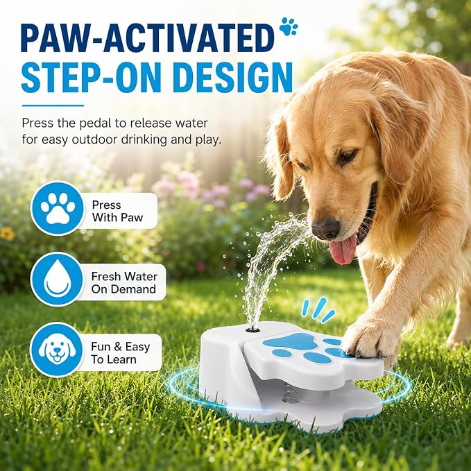 Dog Water Fountain Step On, Paw Activated Dog Water Fountain, Outdoor Dog Sprinkler Step On Drinking Fountain for Large Dogs, Fresh Water Dispenser for Yard Garden Pets