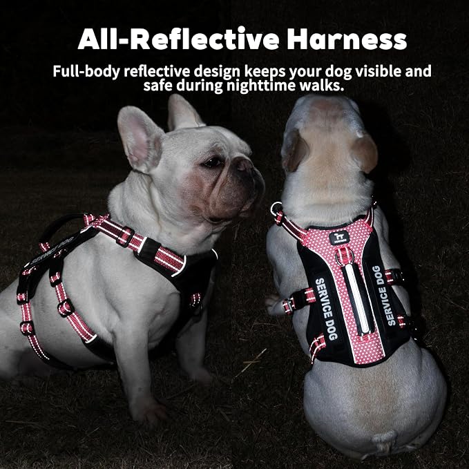 Service Dog Vest Harness, Escape Proof Harness with 6 Patches, No-Pull, Reflective Harness with Handle, Adjustable for Small to Large Dogs, for Training and Hiking (Red, M)