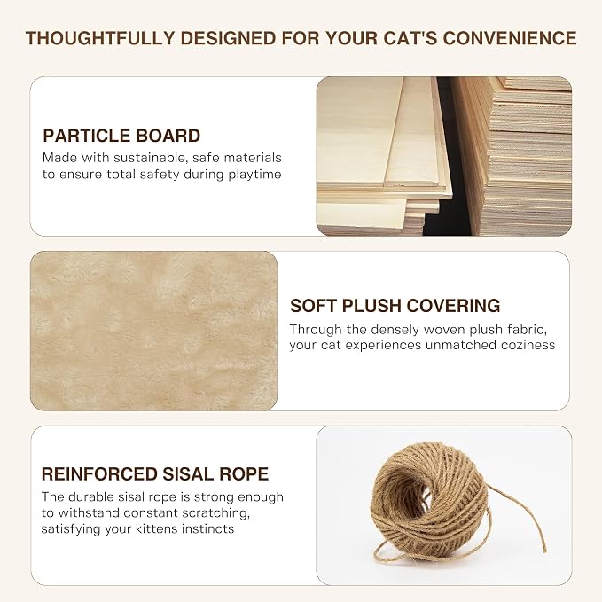 26-in-1 Cat Wall Shelves with Cat Tree, 40''L Tunnel, Moon, Beige | Wall Mounted Cats Furniture Set with Plush Fabric, Cat Climbing Systems for 16 Inch Drywall, with Scratching Posts, Bridge