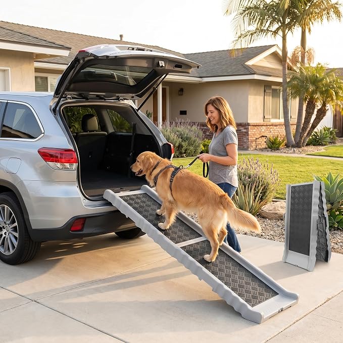 PawStep 50893 Pet Ramp with Soft Traction – Lightweight Portable Dog & Cat Ramp for Beds, Couches, Cars & SUVs, Non-Slip Surface for Senior & Small Pets