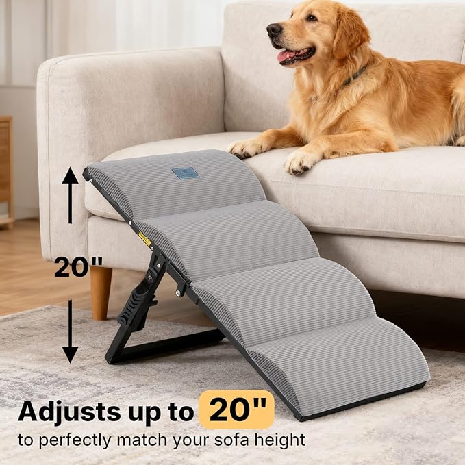 Veehoo Foldable Dog Ramp for Bed Couch Large Dogs, Adjustable 12-20'' High | Portable Dog Stairs 17" Extra Wide for Small Medium Large Pet, Folding Indoor Doggie Steps with Non-Slip Pad, up to 150lbs