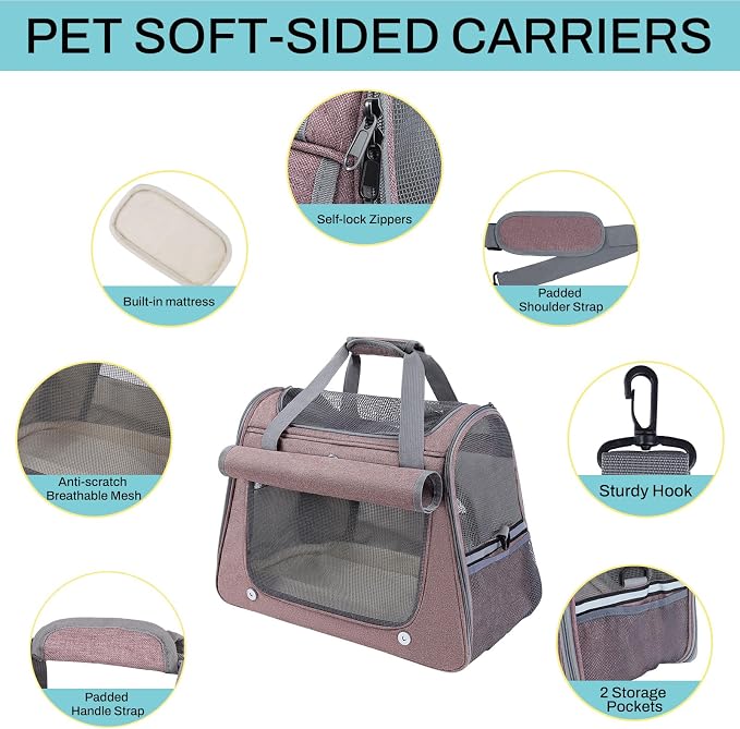 Airline Approved Soft-Sided Pet Carrier for Cats & Small Dogs - Ventilated Travel Bag with Removable Mat, Under 15 lbs, Red