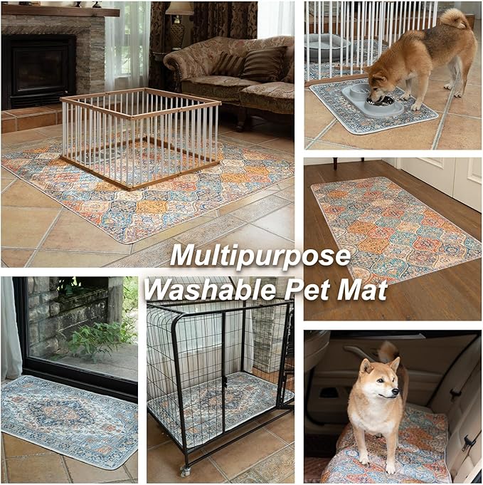 nunubaby 2PACK Washable Pee Pads for Dogs, Stylish, Non-Slip and Leak-Proof Pee Pads. Reusable Potty Pads for Dogs for Crates and Floors.(Dark Red/Multi, 72" x72" )