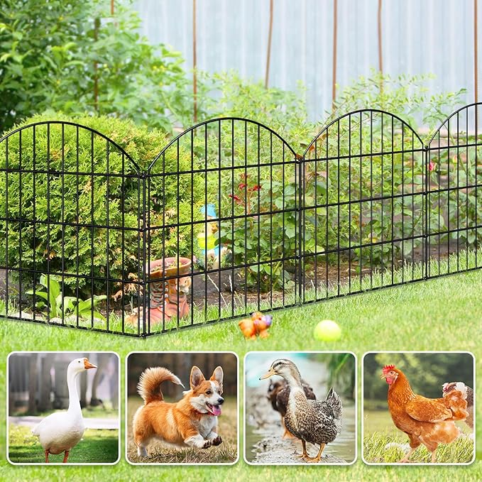 FOREHOGAR Metal Garden Fence 28in (H) x 18.7ft (L), 8 Panels + 9 Stakes Dog Fence Border Fence Animal Barrier, No Dig Garden Fencing for Yard Flower Bed Lawn Patio Outdoor, CTW2829 Black