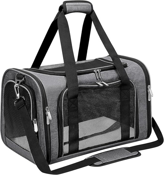 Soft-Sided Cat/Dog/Pet Carrier, Collapsible Pets Travel Carriers for Big Cats/Small Dogs with Shoulder Strap & Removable Mat, Mesh Puppy Carry Bag, Up to 16 Lbs, TSA Airline Approved(Dark Grey)