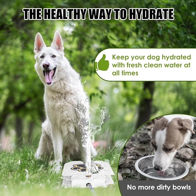 Dog Water Fountain Step On, Outdoor Dog Water Sprinkler for Large Dogs | Dogs Sprinkler Paw Activated, Fun Dog Toys with 39.4” Hose for Drinking Fresh Water, Easy to Use, Upgrade Copper Valve Set