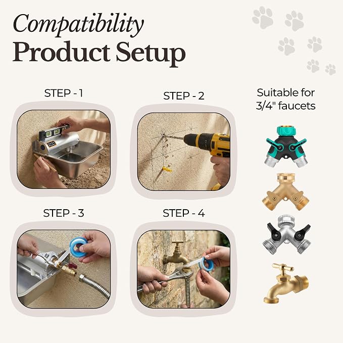 Automatic Pet Water Dispenser - 304 Stainless Steel Auto-Fill Water Bowl for Dogs - Poultry & Livestock - Float Water Level Control - 3/4" GHT Faucet Compatible - Wall Mount/Ground Use
