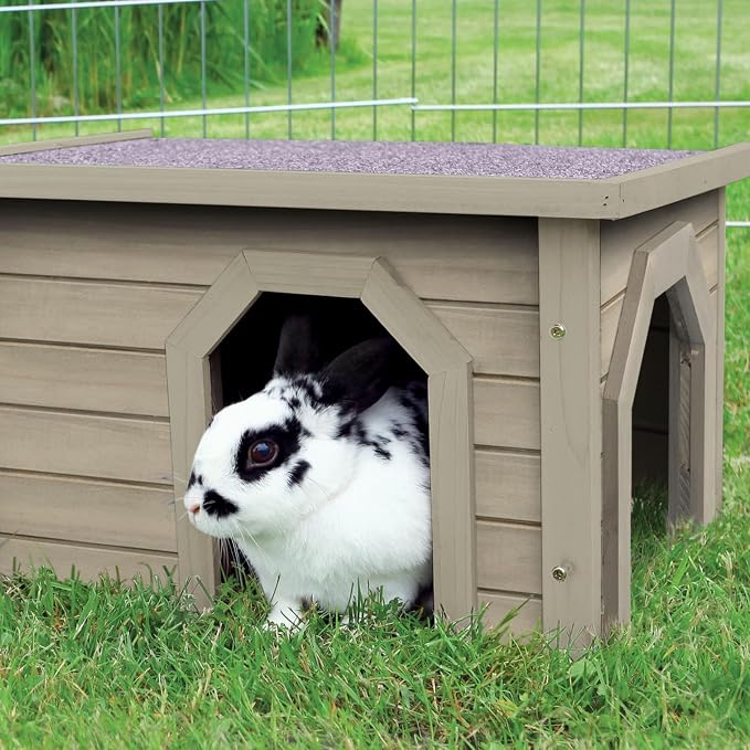 TRIXIE Indoor & Outdoor Small Animal Hideout Shelter for Rabbits and Guinea Pigs, Weatherproof Hide House with Two Entrances, Easy Assembly, Animal-Safe Design
