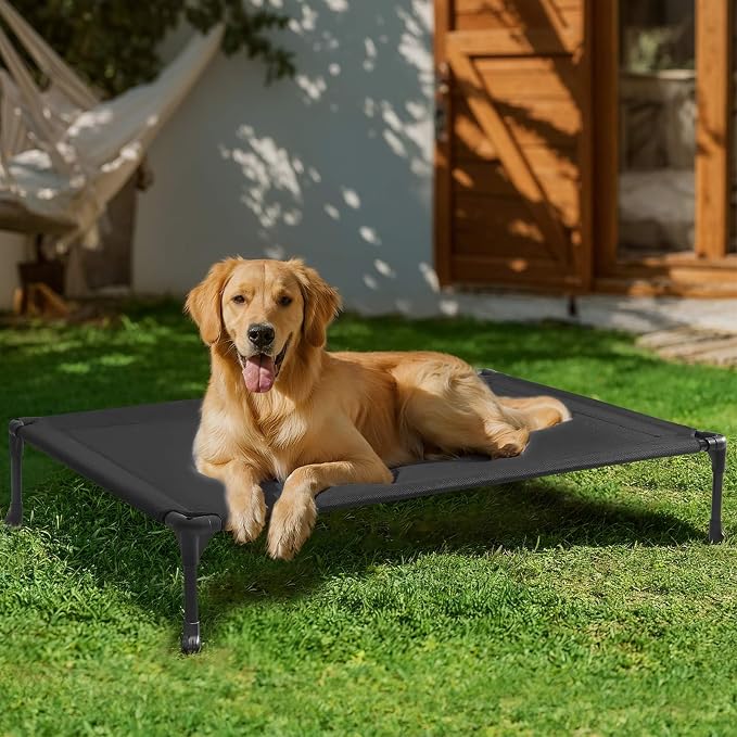 Veehoo Outdoor Elevated Dog Bed Large Sized Dogs, Cooling Raised Dog Cots | Off-ground training platform, portable camping hammock, breathable mesh, easy to clean, no-tool setup, 45"x33", Black