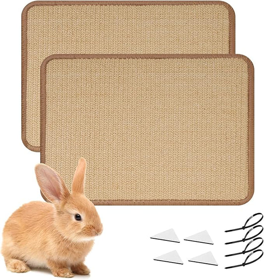Rabbit Scratching Pad, 16 X 12 Inch Natural Sisal Bunny Scratching Pad Claws Mat, Natural Rabbit Foraging Mats for Cages, Indoor Bunny Toys Accessories for Sleeping Resting - 2pcs