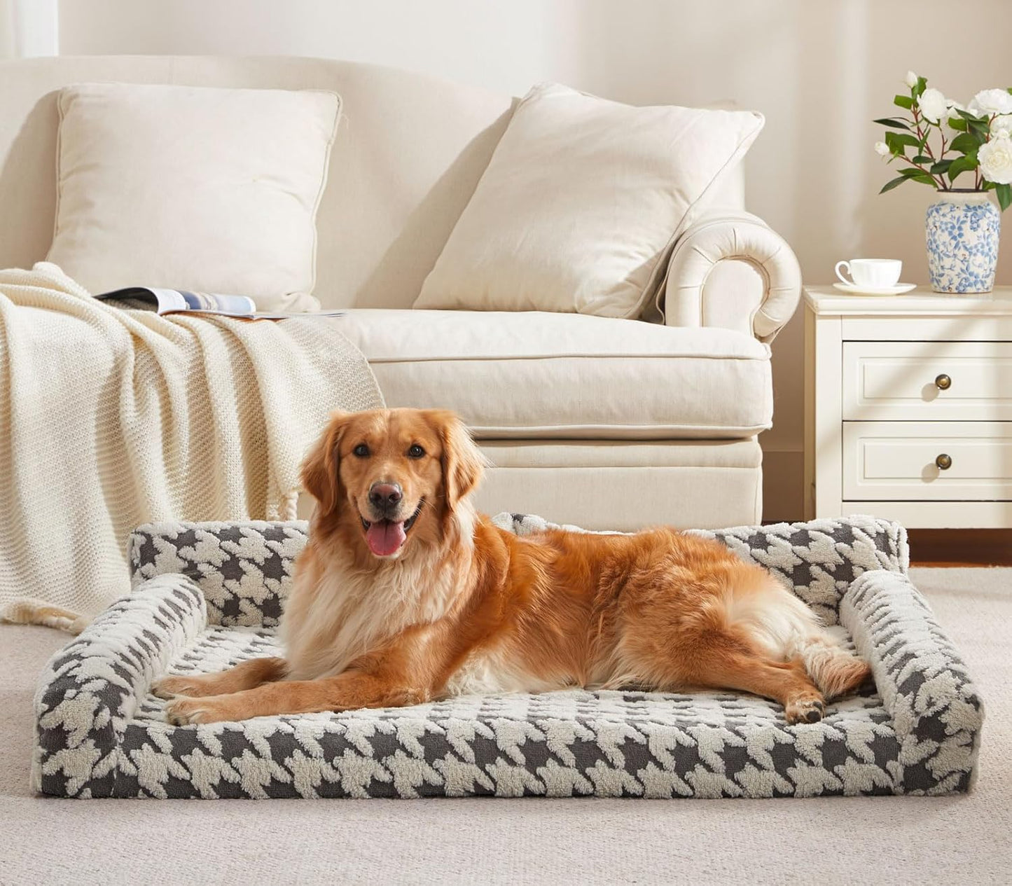 FURTIME Orthopedic Dog Beds Large Sized Dog, XL Washable Memory Foam Pet Couch Bed with Removable Washable Cover, Non-Slip Bottom with Bolster Sides, Grey