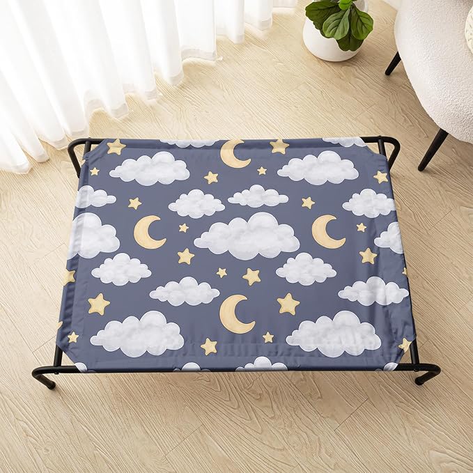 Black Night Cloud Moon Pattern Orthopedic Elevated Dog Pet Bed(35"X25"X8"),with Metal Frame,Breathable Waterproof Dog Kennel,Sleeping Bed for Small Medium Large Dogs Cats,for Home,Outdoor Use
