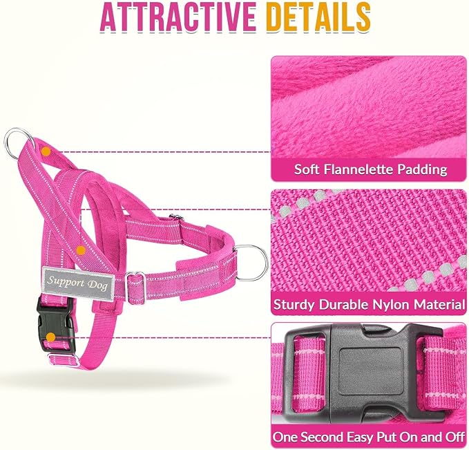 SlowTon No Pull Dog Harness with Front Clip - Heavy Duty, Soft Padded | Neck & Chest Adjustable, Tactical Pet Vest and Leash Set for Large Medium Sized Dogs, for Easy Walk & Training, Fuchsia S
