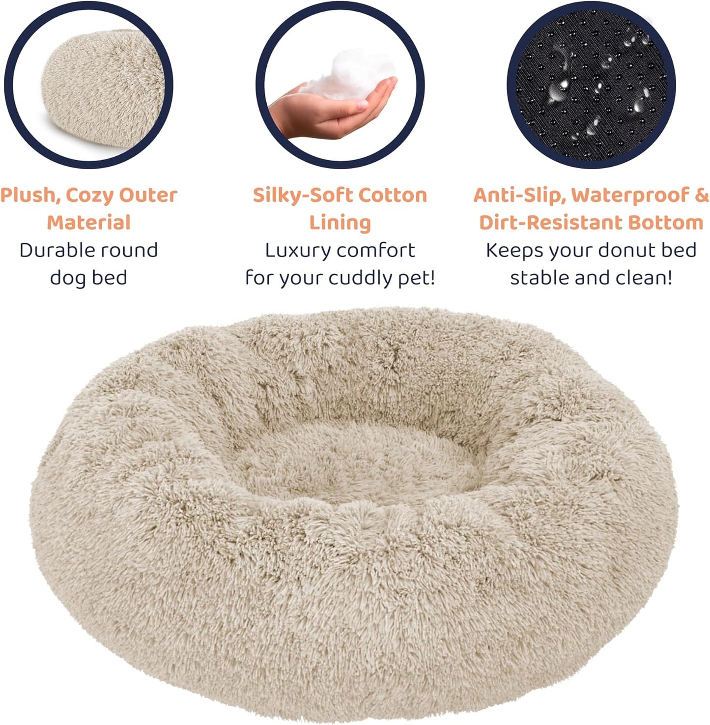Donut Dog Bed - Premium Comfort for Anxiety Relief - Fluffy & Calming Design with Ultra-Plush Support | Cozy Round Dog Bed with Super Soft Circle Style (Size M Beige)