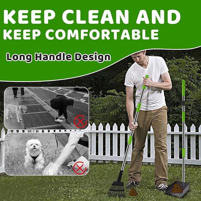 Dog Poop Trash Can Outside - 20L/5Gal Dog Poop Scooper Set, Green | Outdoor Trash Can with Lid and Removable Inner Bin,Dog Waste Trash Can with 100 Bags & Storage Box and Metal Rake & Tray