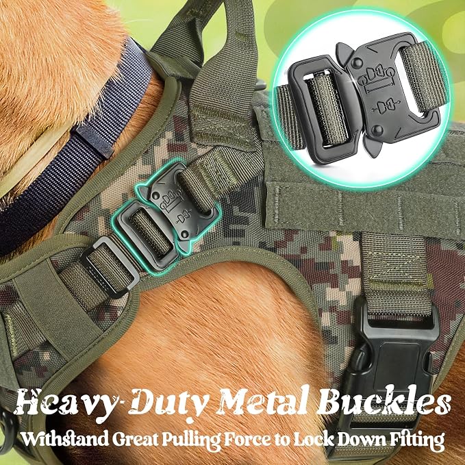 rabbitgoo Tactical Dog Harness X-Large, Heavy Duty Military No Pull Vest | Sturdy Metal Buckles, 5 Adjustments, Molle System, Powerful Pullers for Training, Hunting, Outdoor, Green Camo, X-Large
