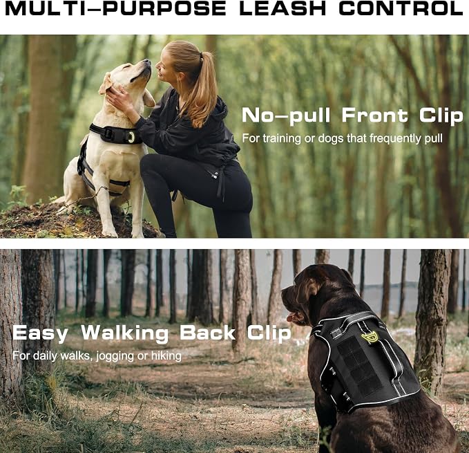 Dog Harness Medium Sized Dog, No Pull Dog Vest with Molle System | Tactical, Easy Control With Handle, Breathable Soft Padded, Adjustable, Reflective, No Choke for Walking, Black Medium