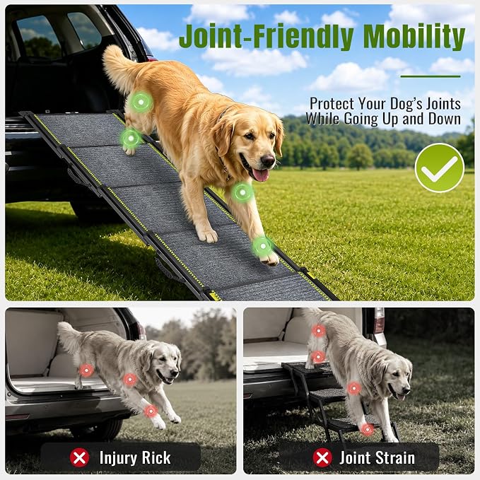 Dog Ramp for Car 73" Extra Long, Telescoping & Aluminum Dog Steps | 73" L x 17" W, Portable, Folding, for Large/Medium/Small Dogs, Aluminum Frame & Lightweight, Non-Slip Surface, Up to 250LBS