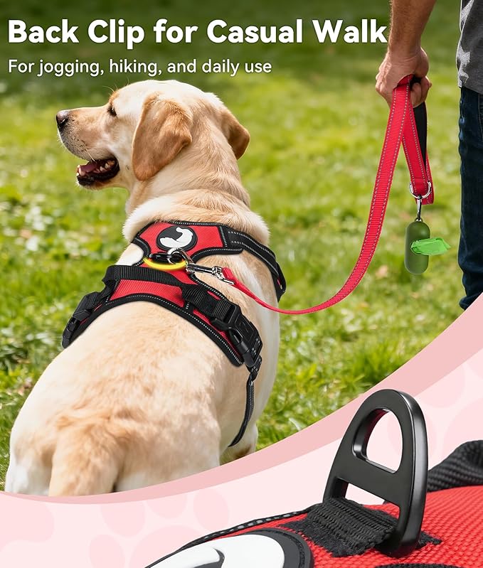 Joytale No Pull Dog Harness for Extra Large Dogs, Front Clip, Red | Grab Handle for Instant Control, Padded & Adjustable Vest, Sturdy Metal D-Rings, for Safe Training & Daily Walking